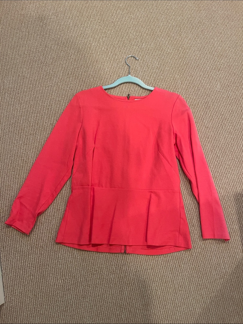J. Crew Coral Peplum Long-Sleeve Top
